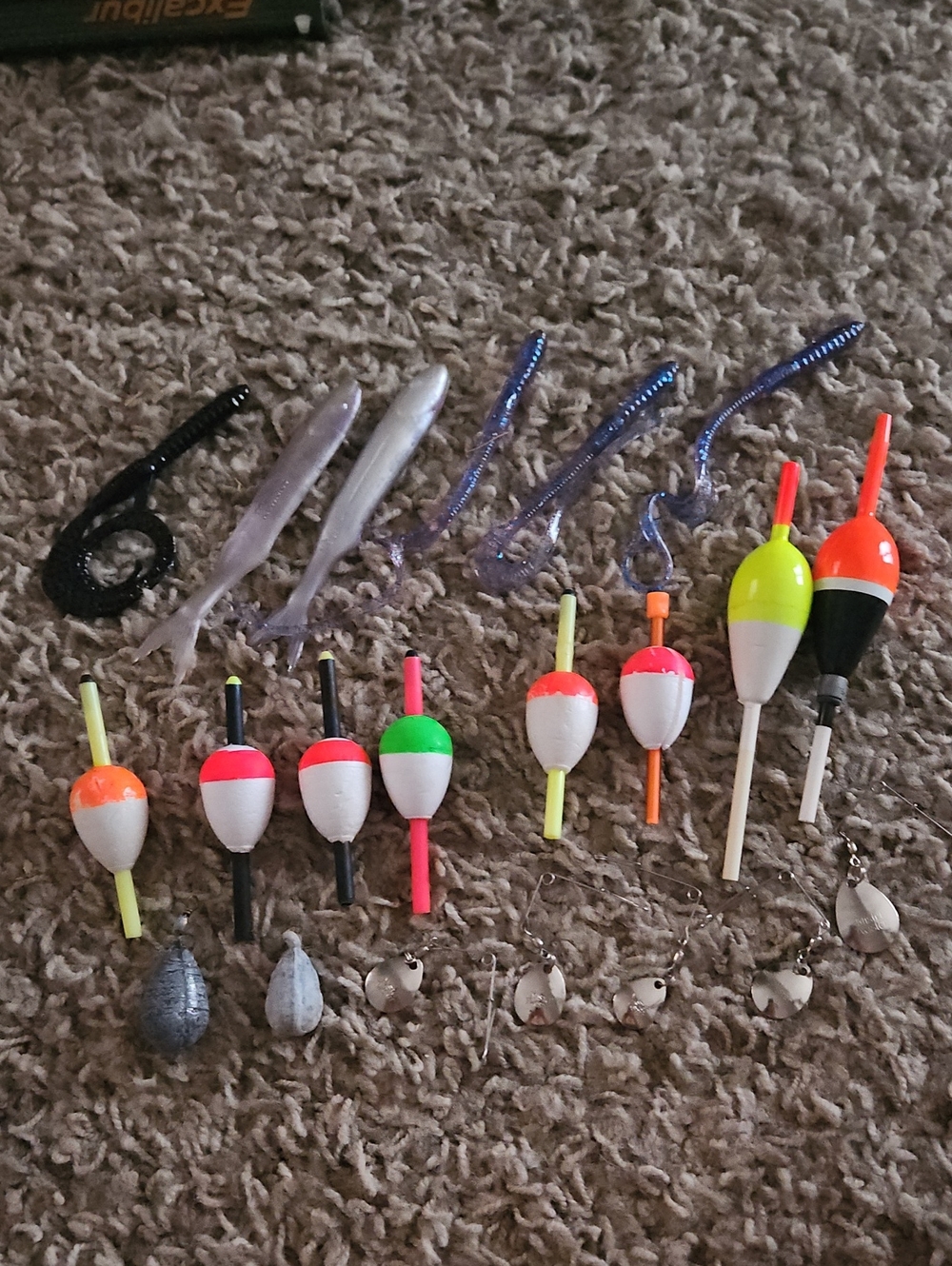 Assorted Fishing Bobbers & Soft Plastic Lures